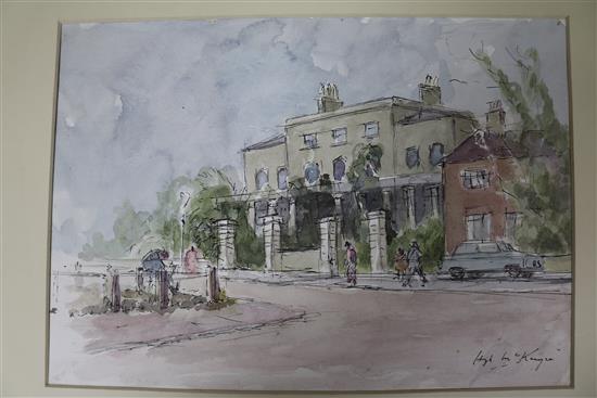 Folio unframed works including Leon Hamonet watercolours